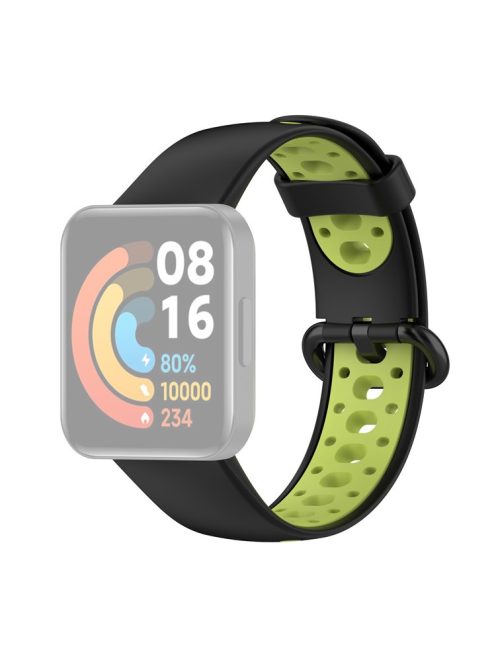 Dual Color Breathable Watch Band Soft Silicone Strap for Xiaomi Redmi Watch 2 - Black/Green