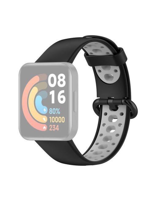 Dual Color Breathable Watch Band Soft Silicone Strap for Xiaomi Redmi Watch 2 - Black/Grey