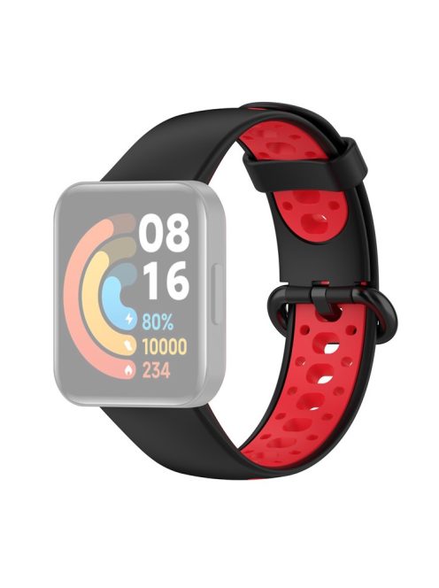 Dual Color Breathable Watch Band Soft Silicone Strap for Xiaomi Redmi Watch 2 - Black/Red