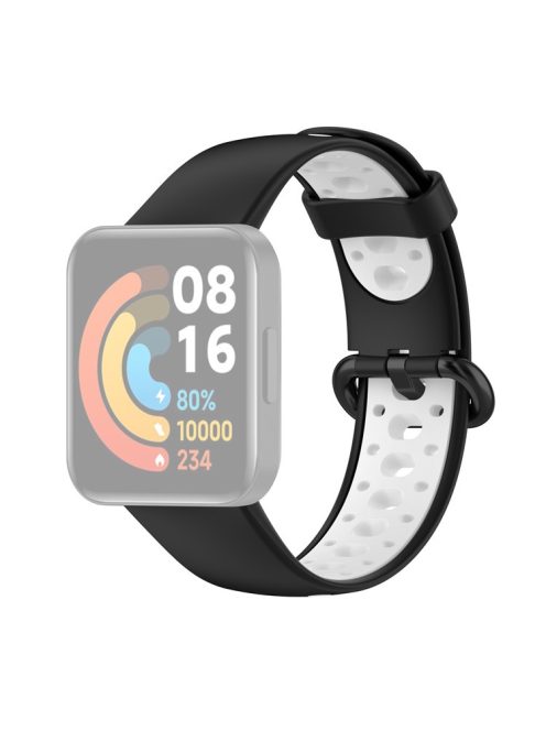 Dual Color Breathable Watch Band Soft Silicone Strap for Xiaomi Redmi Watch 2 - Black/White