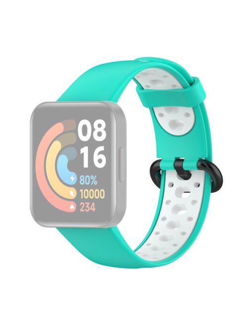 Dual Color Breathable Watch Band Soft Silicone Strap for Xiaomi Redmi Watch 2 - Cyan/White