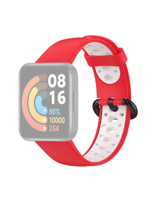 Dual Color Breathable Watch Band Soft Silicone Strap for Xiaomi Redmi Watch 2 - Red/White