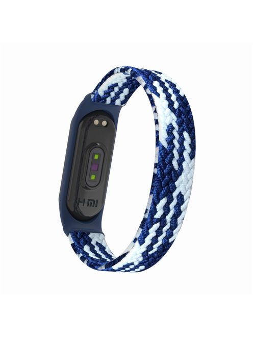 Elastic Nylon Watch Band Replacement Watch Strap (Size: L) for Xiaomi Mi Band 3/4/5 - Blue/White