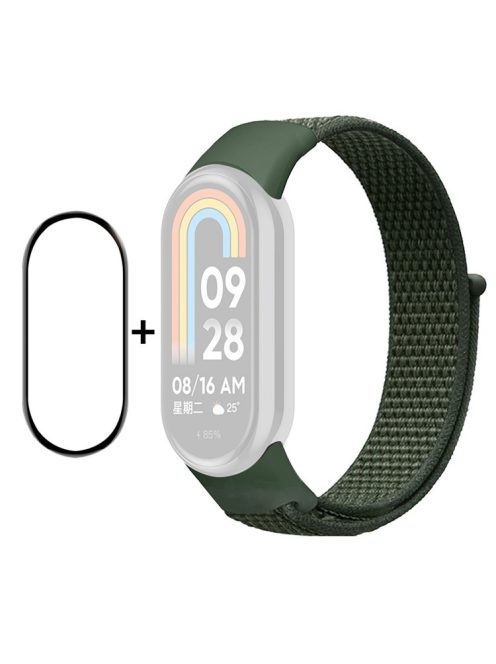 ENKAY HAT-PRINCE For Xiaomi Mi Band 9 NFC / Mi Band 9 / Smart Band 8 NFC / Smart Band 8 Nylon Watch Band with PMMA Screen Film - Army Green