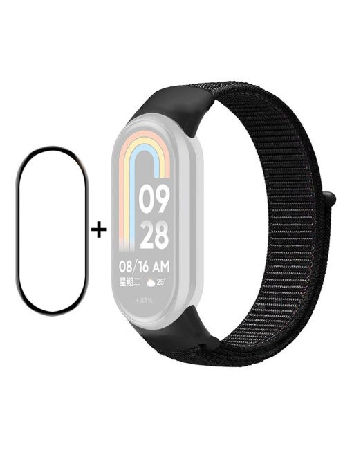 ENKAY HAT-PRINCE For Xiaomi Mi Band 9 NFC / Mi Band 9 / Smart Band 8 NFC / Smart Band 8 Nylon Watch Band with PMMA Screen Film - Black