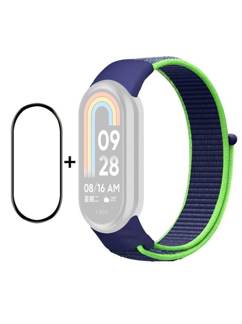 ENKAY HAT-PRINCE For Xiaomi Mi Band 9 NFC / Mi Band 9 / Smart Band 8 NFC / Smart Band 8 Nylon Watch Band with PMMA Screen Film - Blue / Green