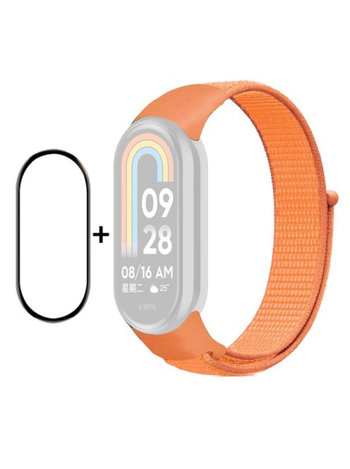 ENKAY HAT-PRINCE For Xiaomi Mi Band 9 NFC / Mi Band 9 / Smart Band 8 NFC / Smart Band 8 Nylon Watch Band with PMMA Screen Film - Orange