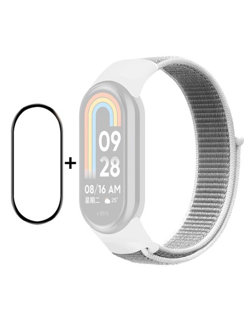 ENKAY HAT-PRINCE For Xiaomi Mi Band 9 NFC / Mi Band 9 / Smart Band 8 NFC / Smart Band 8 Nylon Watch Band with PMMA Screen Film - White