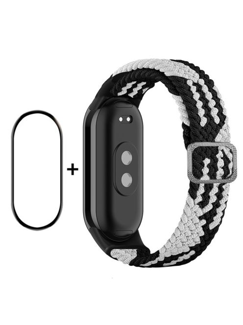 ENKAY HAT-PRINCE For Xiaomi Mi Band 9 NFC / Mi Band 9 / Smart Band 8 NFC / Smart Band 8 Watch Band Nylon Strap with PMMA Film - Black / White