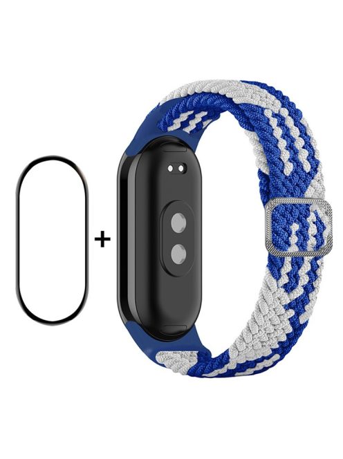 ENKAY HAT-PRINCE For Xiaomi Mi Band 9 NFC / Mi Band 9 / Smart Band 8 NFC / Smart Band 8 Watch Band Nylon Strap with PMMA Film - Blue / White