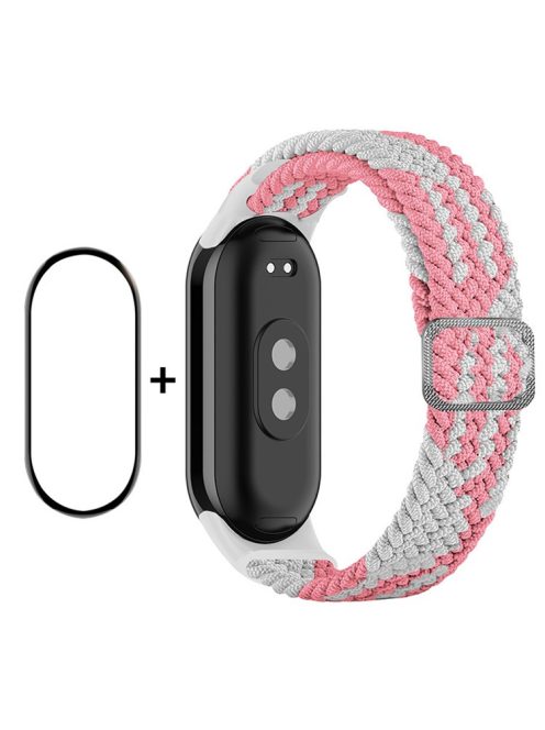 ENKAY HAT-PRINCE For Xiaomi Mi Band 9 NFC / Mi Band 9 / Smart Band 8 NFC / Smart Band 8 Watch Band Nylon Strap with PMMA Film - Pink / White