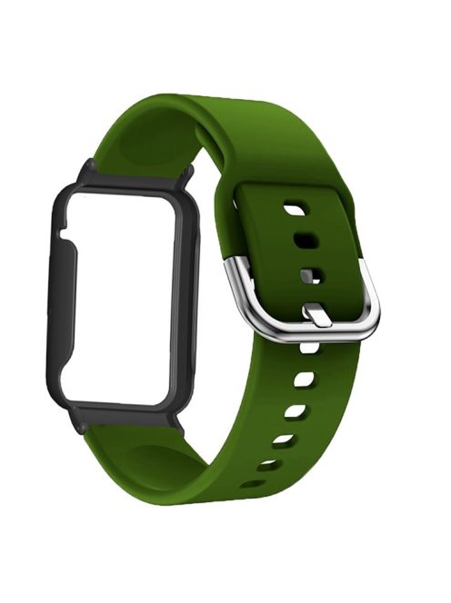 Flexible Silicone Watchband for Xiaomi Mi Band 7 Pro Smart Watch Replacement Strap with Watch Case Cover - Army Green / Black