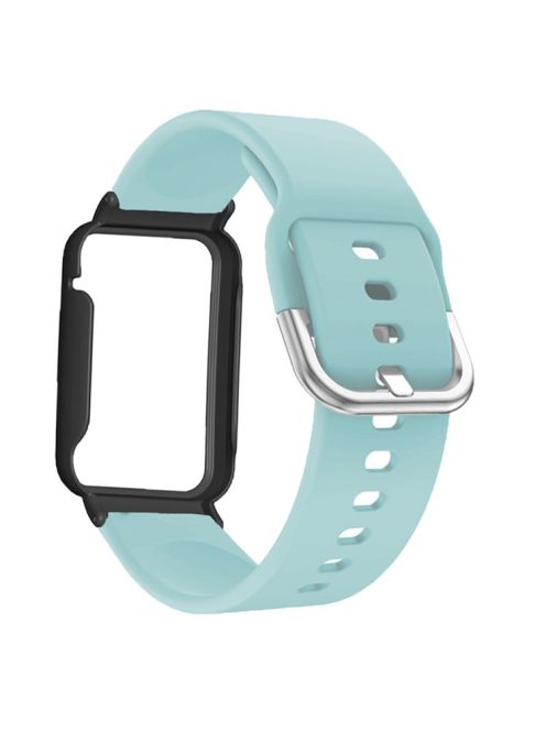 Flexible Silicone Watchband for Xiaomi Mi Band 7 Pro Smart Watch Replacement Strap with Watch Case Cover - Baby Blue / Black