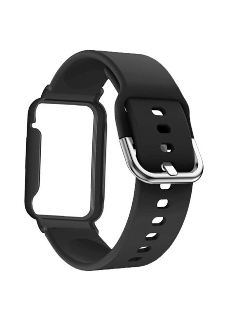 Flexible Silicone Watchband for Xiaomi Mi Band 7 Pro Smart Watch Replacement Strap with Watch Case Cover - Black