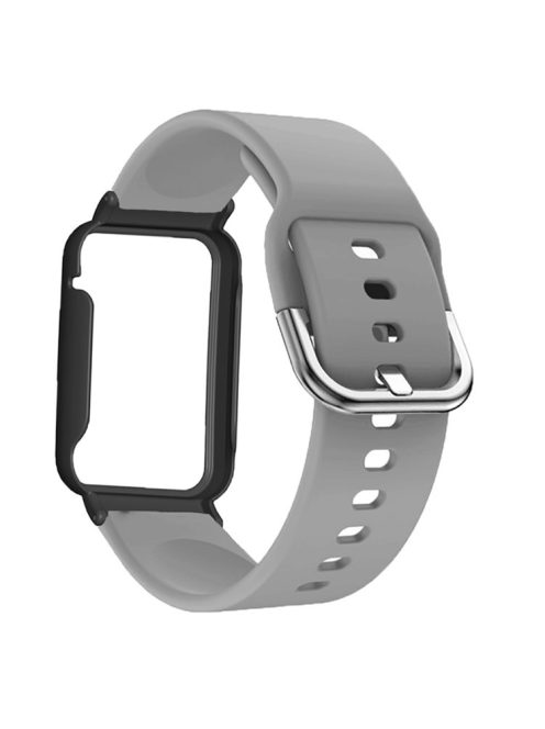 Flexible Silicone Watchband for Xiaomi Mi Band 7 Pro Smart Watch Replacement Strap with Watch Case Cover - Grey / Black