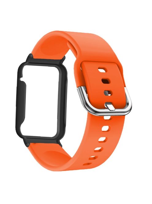 Flexible Silicone Watchband for Xiaomi Mi Band 7 Pro Smart Watch Replacement Strap with Watch Case Cover - Orange / Black