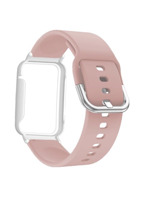 Flexible Silicone Watchband for Xiaomi Mi Band 7 Pro Smart Watch Replacement Strap with Watch Case Cover - Pink / White