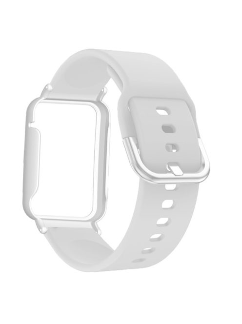 Flexible Silicone Watchband for Xiaomi Mi Band 7 Pro Smart Watch Replacement Strap with Watch Case Cover - White