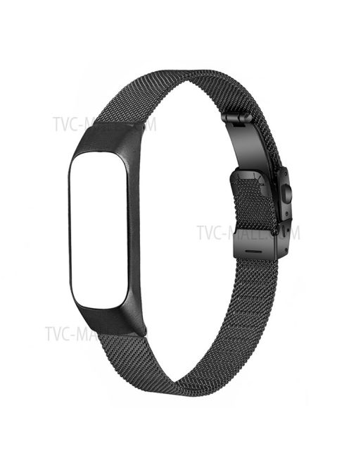 Folding Buckle Milanese Watch Strap Stainless Steel Wrist Band Replacement for Xiaomi Mi Band 3/4 - Black