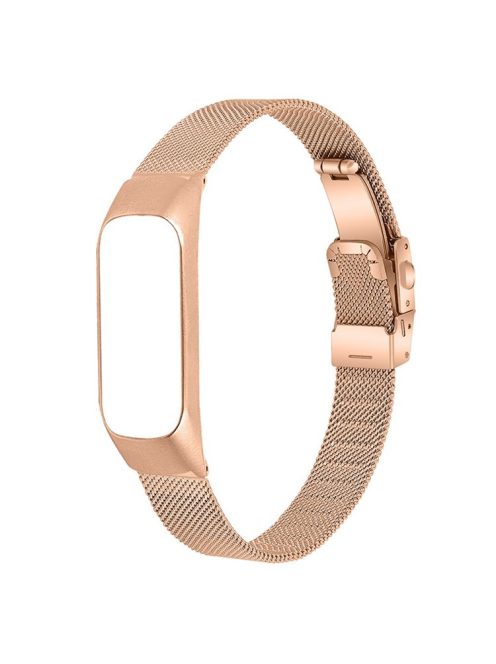 Folding Buckle Milanese Watch Strap Stainless Steel Wrist Band Replacement for Xiaomi Mi Band 3/4 - Rose Gold