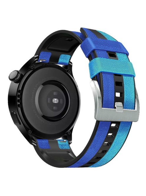 For Haylou RT / RT2 / Xiaomi Watch S1 / Samsung Galaxy Watch 3 45mm Watch Strap 22mm Color Splicing Leather Coated Silicone Band - Blue / Black