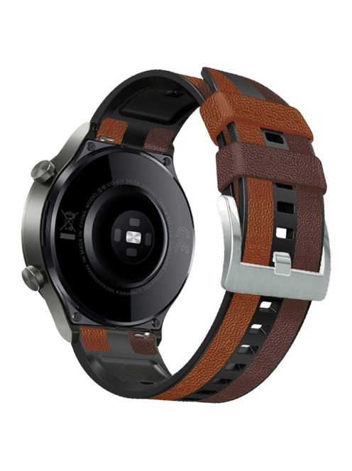 For Haylou RT / RT2 / Xiaomi Watch S1 / Samsung Galaxy Watch 3 45mm Watch Strap 22mm Color Splicing Leather Coated Silicone Band - Brown / Black