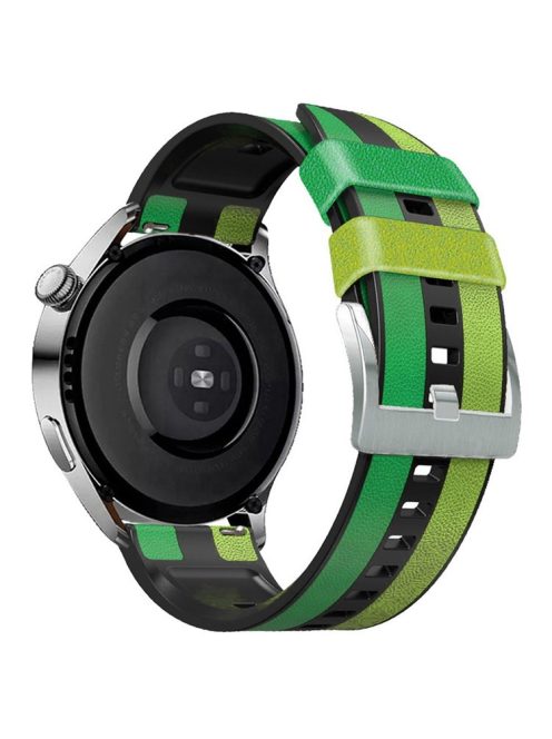 For Haylou RT / RT2 / Xiaomi Watch S1 / Samsung Galaxy Watch 3 45mm Watch Strap 22mm Color Splicing Leather Coated Silicone Band - Green / Black