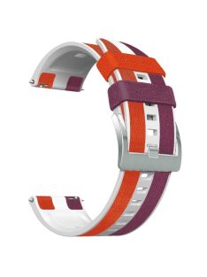   For Haylou RT / RT2 / Xiaomi Watch S1 / Samsung Galaxy Watch 3 45mm Watch Strap 22mm Color Splicing Leather Coated Silicone Band - Purple / White / Red