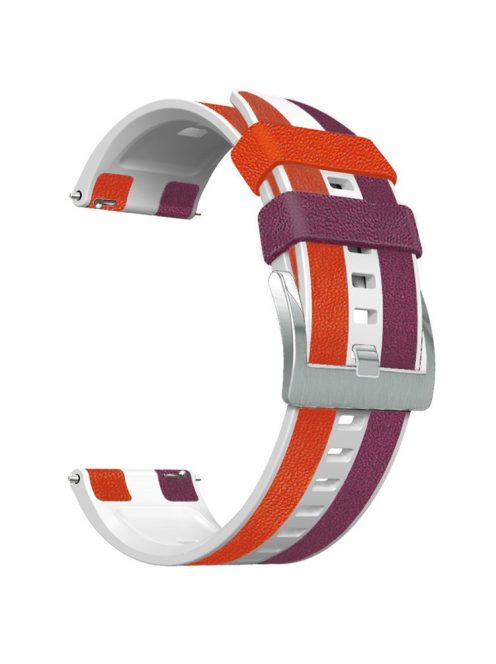 For Haylou RT / RT2 / Xiaomi Watch S1 / Samsung Galaxy Watch 3 45mm Watch Strap 22mm Color Splicing Leather Coated Silicone Band - Purple / White / Red