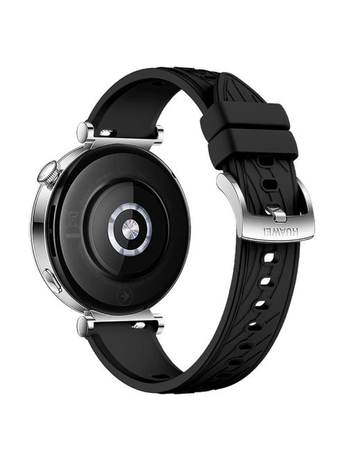 For Huawei Watch GT 4 41mm / Xiaomi Mi Watch Silicone Band 18mm Textured Watch Strap - Black+Silver Buckle