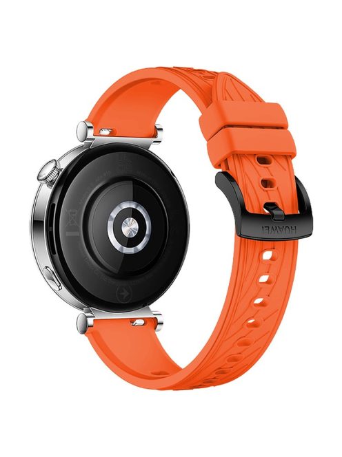 For Huawei Watch GT 4 41mm / Xiaomi Mi Watch Silicone Band 18mm Textured Watch Strap - Orange+Black Buckle