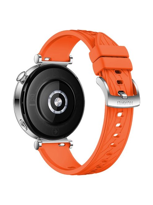 For Huawei Watch GT 4 41mm / Xiaomi Mi Watch Silicone Band 18mm Textured Watch Strap - Orange+Silver Buckle