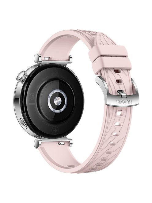 For Huawei Watch GT 4 41mm / Xiaomi Mi Watch Silicone Band 18mm Textured Watch Strap - Pink+Silver Buckle