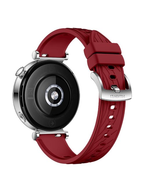 For Huawei Watch GT 4 41mm / Xiaomi Mi Watch Silicone Band 18mm Textured Watch Strap - Red+Silver Buckle