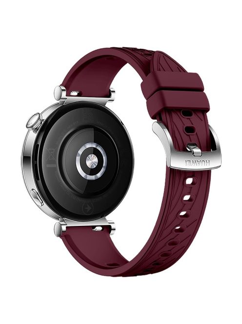 For Huawei Watch GT 4 41mm / Xiaomi Mi Watch Silicone Band 18mm Textured Watch Strap - Wine Red+Silver Buckle