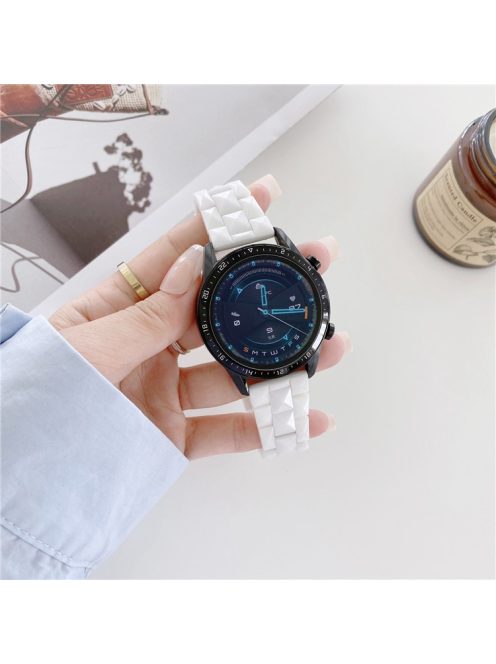 For Huawei Watch GT3 46mm/Xiaomi Haylou RS3 22mm Universal Rhombus Grid Design Ceramic Watch Strap Wrist Band - White