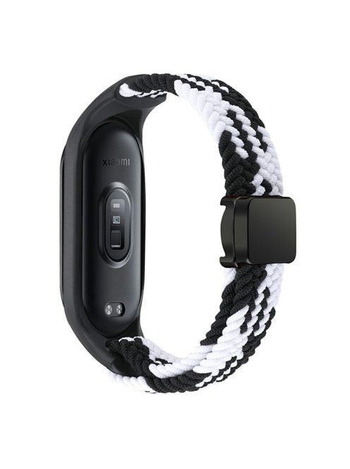 For Xiaomi Mi Band 3 / 4 / 5 / 6 / 7 Braided Nylon Strap Magnetic Watch Band - Black / White