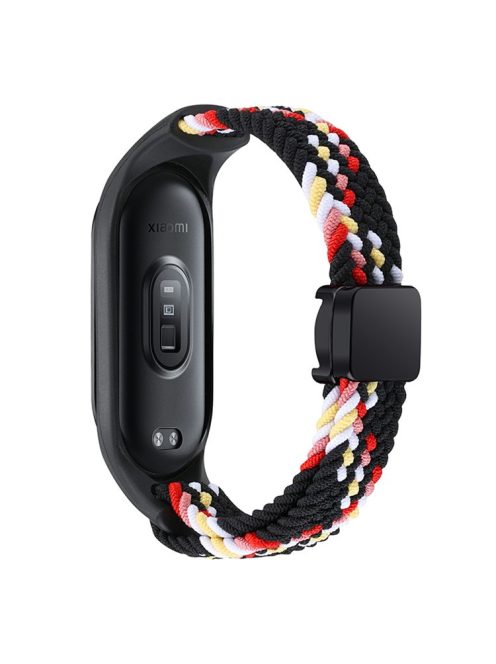 For Xiaomi Mi Band 3 / 4 / 5 / 6 / 7 Braided Nylon Strap Magnetic Watch Band - Black Rainbow