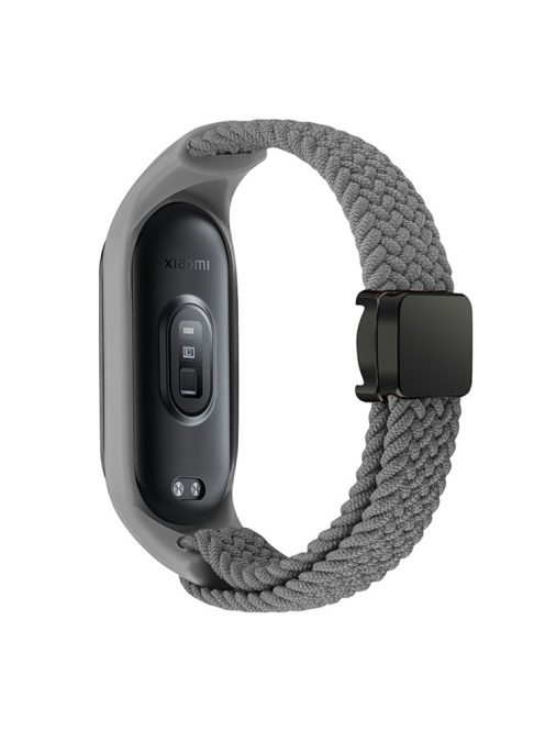 For Xiaomi Mi Band 3 / 4 / 5 / 6 / 7 Braided Nylon Strap Magnetic Watch Band - Grey