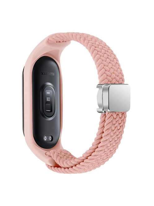 For Xiaomi Mi Band 3 / 4 / 5 / 6 / 7 Braided Nylon Strap Magnetic Watch Band - Matte Pink