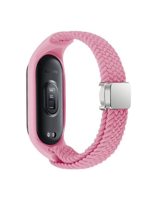 For Xiaomi Mi Band 3 / 4 / 5 / 6 / 7 Braided Nylon Strap Magnetic Watch Band - Pink