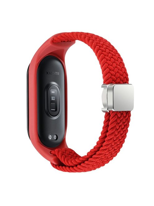 For Xiaomi Mi Band 3 / 4 / 5 / 6 / 7 Braided Nylon Strap Magnetic Watch Band - Red