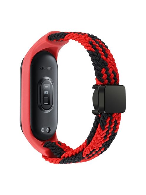 For Xiaomi Mi Band 3 / 4 / 5 / 6 / 7 Braided Nylon Strap Magnetic Watch Band - Red / Black