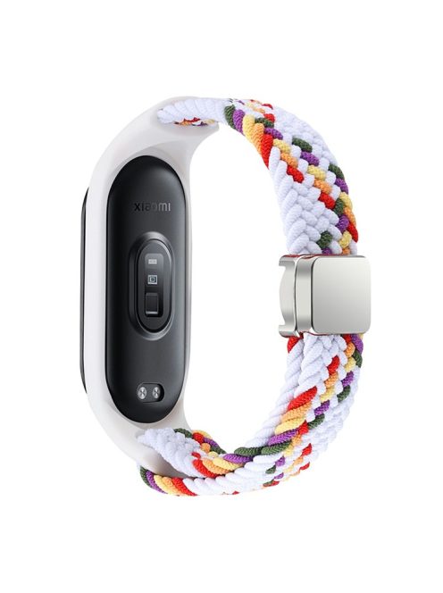 For Xiaomi Mi Band 3 / 4 / 5 / 6 / 7 Braided Nylon Strap Magnetic Watch Band - White Rainbow