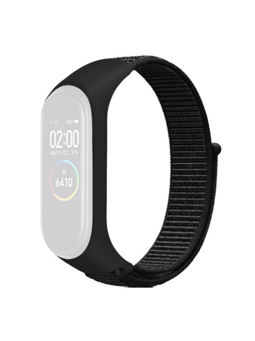 For Xiaomi Mi Band 3 / 4 / 5 / 6 / 7 Nylon Watch Band Adjustable Sport Loop Strap Wristband Replacement - All Black