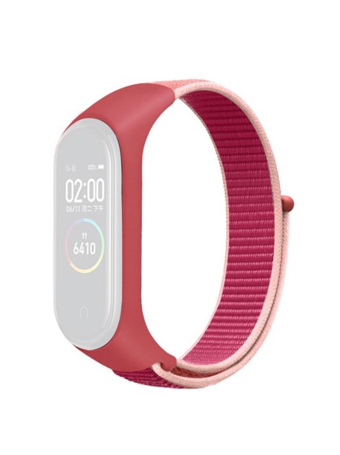 For Xiaomi Mi Band 3 / 4 / 5 / 6 / 7 Nylon Watch Band Adjustable Sport Loop Strap Wristband Replacement - Garnet Red