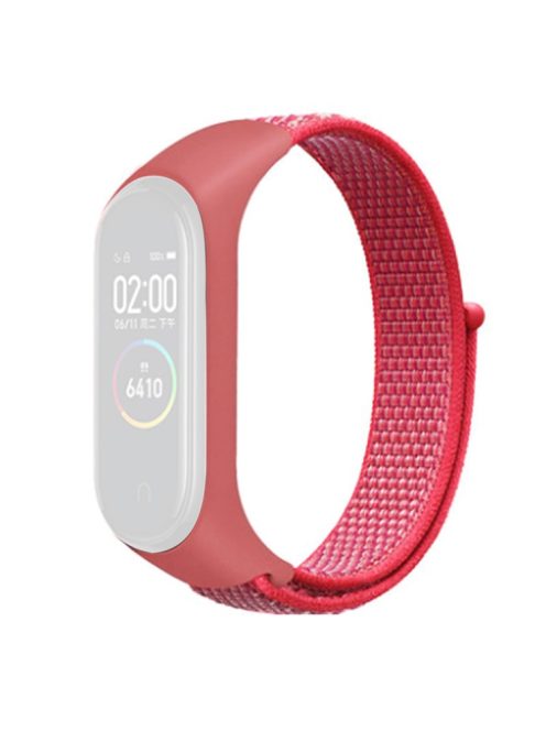 For Xiaomi Mi Band 3 / 4 / 5 / 6 / 7 Nylon Watch Band Adjustable Sport Loop Strap Wristband Replacement - Hibiscus Pink