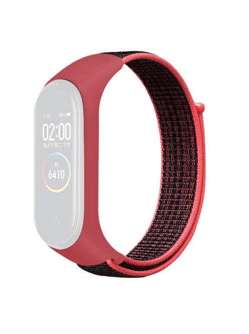 For Xiaomi Mi Band 3 / 4 / 5 / 6 / 7 Nylon Watch Band Adjustable Sport Loop Strap Wristband Replacement - Red / Black