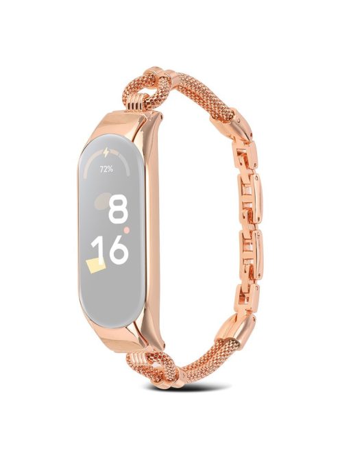 For Xiaomi Mi Band 3 / 4 Delicate Copper Chain Metal Strap Replacement Watchband with Watch Case - Rose Gold