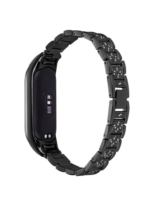 For Xiaomi Mi Band 3 / 4 Three Bead Watch Strap Metal Rhinestone Decor Wrist Band - Black